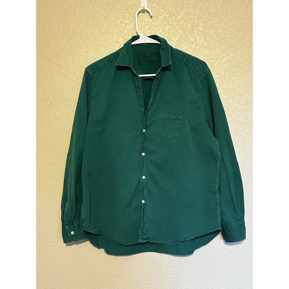 Frank & Eileen Eileen Green Solid Button-Up Shirt L Cotton Long Sleeve Pockets - Picture 2 of 12